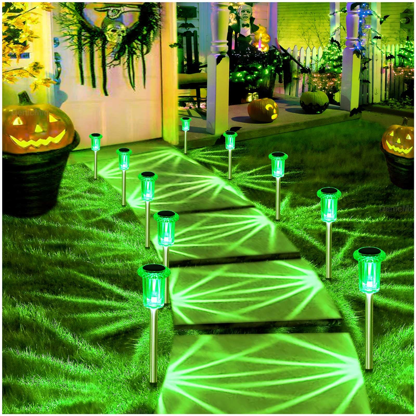 DenicMic Halloween Solar Lights Outdoor 10 Pack Purple LED Waterproof Yard Garden Patio Backyard Pathway Walkway Landscape Path Lawn Outside Halloween Decorations Outdoor